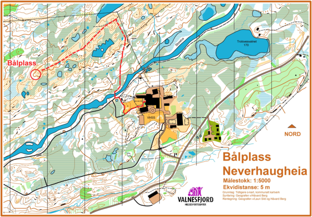 Kart over stien fra VHSS til Neverhaugheia